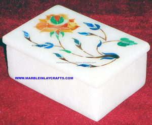 Boîte à bijoux à incrustation de marbre, boîte décorative à incrustation de marbre - Product Image 1