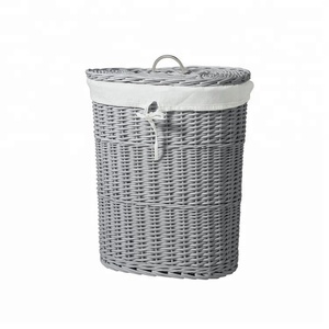Panier à linge en osier gris Willow de la <span class=keywords><strong>collection</strong></span> Gery Home, rangement d'angle, panier à linge avec couvercle - Product Image 1