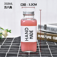 12oz français élégant carré jus de fruits boire bouteille en verre transparent noix de coco bouteille d'eau boissons avec impression logo vente en vrac