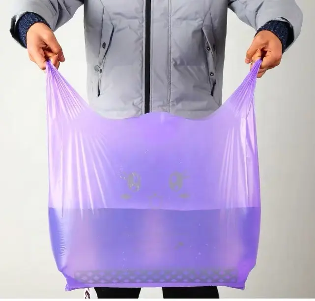 Large strength Enviroment 100% degradable bags plastic shopping t-shirt vest bag with custom logo