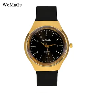 Top Kwaliteit Womage Merk Horloges Nauwkeurige Tijd Quartz Analoge Klok Sport Stijl Minimalistische Mode Goud Siliconen Polshorloge