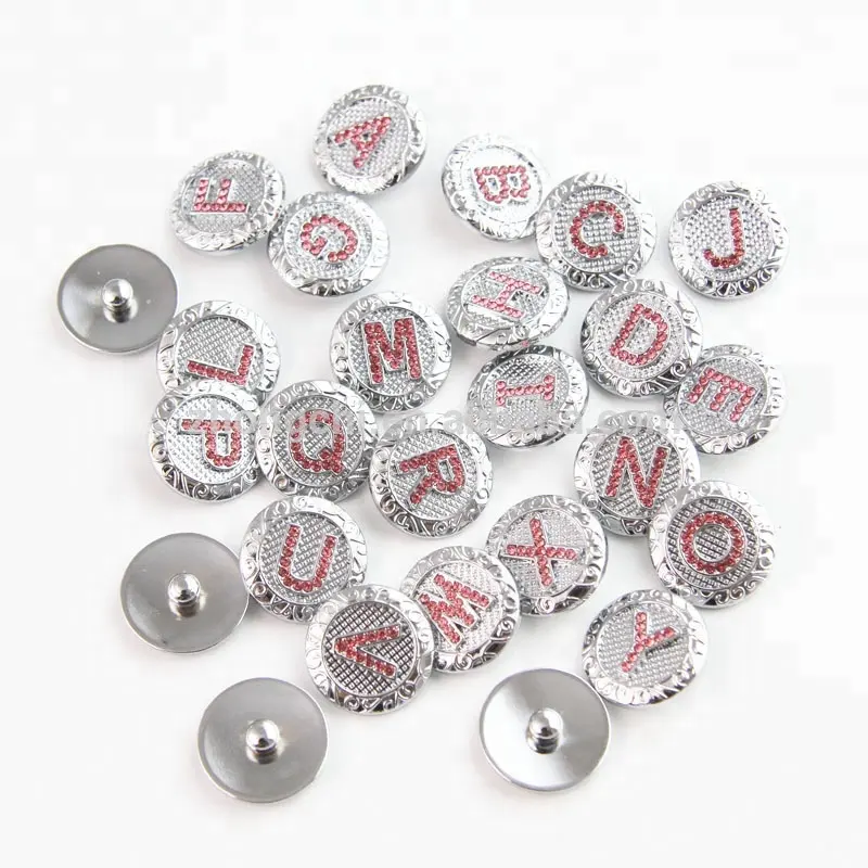 Hoge kwaliteit metalen drukknoop sieraden 20mm brief alfabet knop groothandel