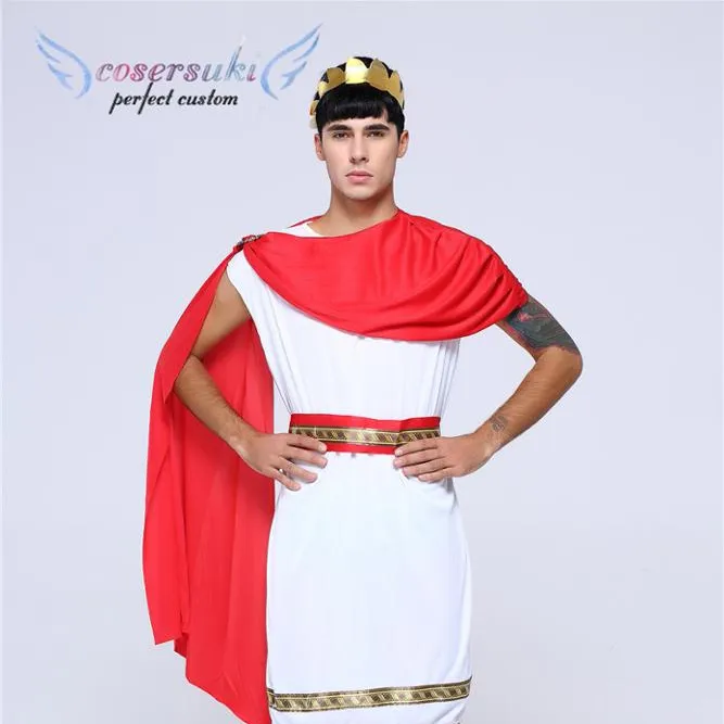 Halloween Cosplay Dewasa Kostum Yunani Kuno Yang Yunani Apollo Kostum Romawi Kuno Laki-laki Kostum Gaun Mewah