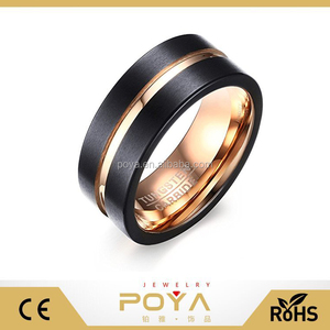 POYA Joyería 8mm Anillo de Bodas de Carburo De Tungsteno Negro <span class=keywords><strong>y</strong></span> Rosa En <span class=keywords><strong>Dos</strong></span> Tonos para <span class=keywords><strong>Hombres</strong></span>, <span class=keywords><strong>Medio</strong></span> Ranurado - Product Image 1