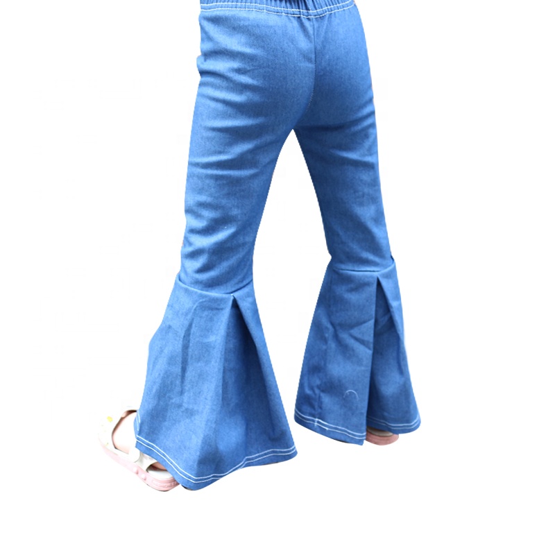 Брюки-колокольчики для маленьких девочек; джинсовые хлопковые однотонные штаны для малышей; обтягивающие