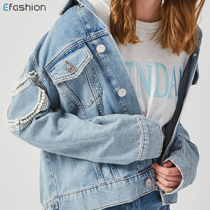 Giacca di Jeans Jeans a manica lunga ingrosso nuovo stile moda giacca di perle da donna - Product Image 3