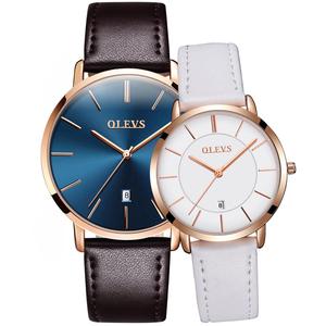 Relojes <span class=keywords><strong>Olevs</strong></span> <span class=keywords><strong>Marca</strong></span> 5869 para Hombre, Reloj de Cuarzo Impermeable con Correa de Cuero, Reloj de Pulsera con Calendario y Fecha, Reloj de Pareja - Product Image 5