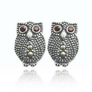 Sj fabricación nuevo diseño Retro tailandia moda S925 Tai Silver con <span class=keywords><strong>marcasita</strong></span> búho pendiente del perno prisionero para mujeres - Product Image 1