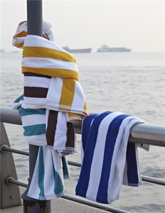 En gros <span class=keywords><strong>Coton</strong></span> Jaune et Blanc Cabana Stripe Serviettes De Plage - Product Image 5