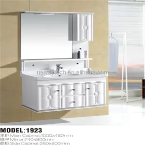 新设计的PVC壁挂式现代白色浴室洗手盆，带侧柜