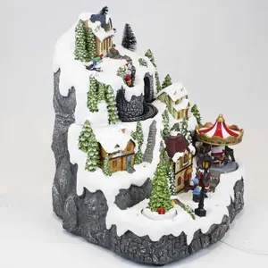 Animated LED Musical Train Christmas Village House Polyresin Christmas Village Christmas Decoration