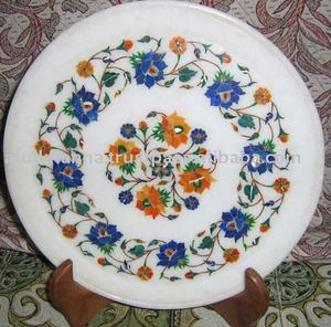Assiette en marbre de haute qualité, incrustée de blanc, unique - Product Image 1