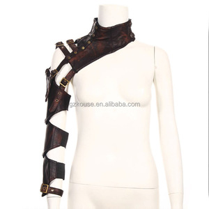 Corzzet en cuir PU marron, 1 épaule dénudée, manches interchangeables, Steampunk, gaine de bras, rétro <span class=keywords><strong>gothique</strong></span>, gants chauds - Product Image 1