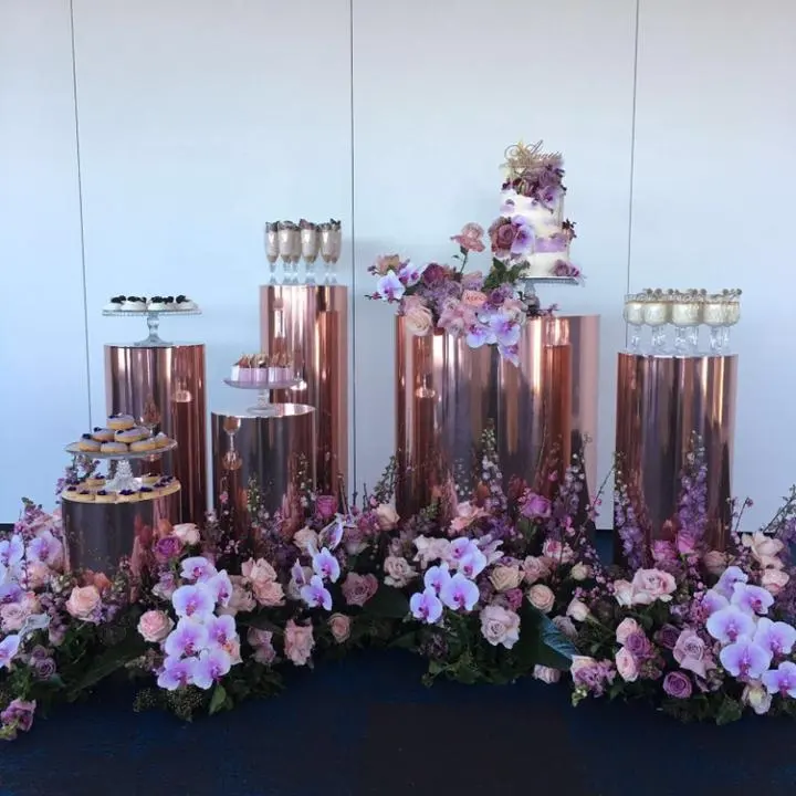 5 Sizes Rose Gold Wedding Round Mirrored Plinth Backdrop