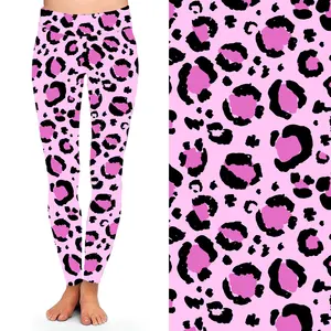 Gadis Pink Leopard Legging Hewan Cetak Latihan Legging Pinggang Tinggi Kain Lembut 92% Polyester 8% Spandex
