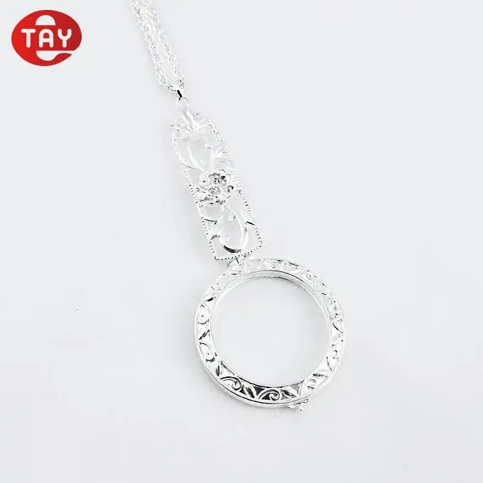 Glass Pendant Necklace Mothers Day Gift Rose Floral Pendant Necklace Magnifier Glass
