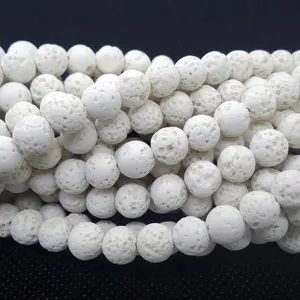 Wholesale White Lava Volcanic Round Stone Loose Beads For Jewelry Making 4mm 6mm 8mm 10mm 12mm 14mm