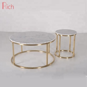 Mesa de Centro de Lujo de Mármol Natural, Juego de Mesa de Centro de Acero Inoxidable Color Oro Rosa, Mesa Auxiliar con Tapa de Mármol, Mesa de Centro Redonda - Product Image 2