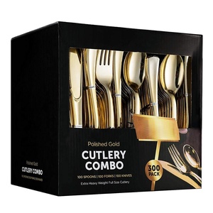 300 Gold Plastic Silverware Cutlery Set Disposable Flatware 100 Plastic Forks 100 Plastic Spoons 100 Cutlery Knives