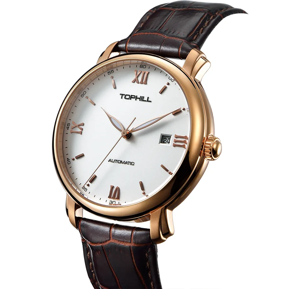 TOPHILL Best Rose Gold Automatic Movement Minimalist Couple Watch