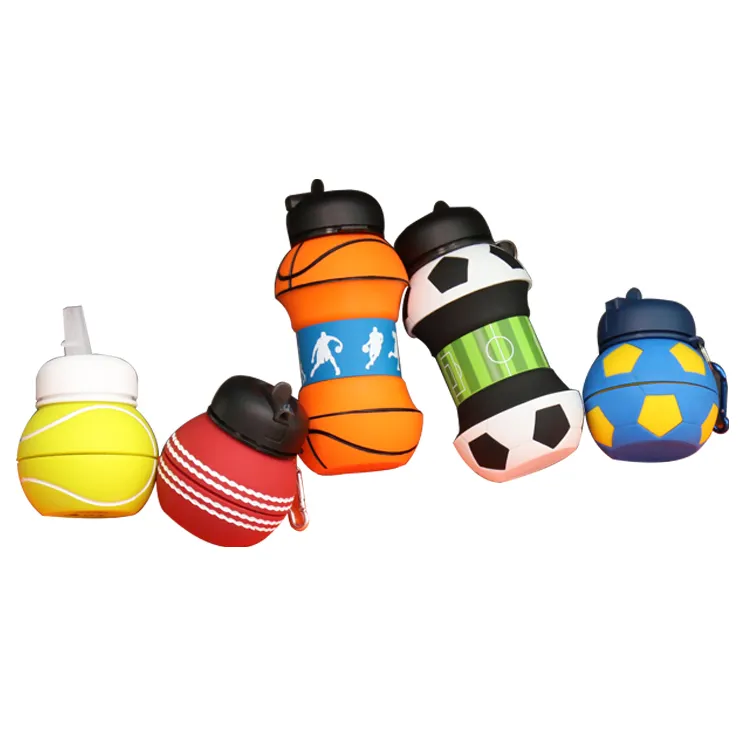 All'ingrosso BPA Free Silicone Sport Ball bottiglia d'acqua carina con calcio calcio basket Tennis Baseball Cricket Design