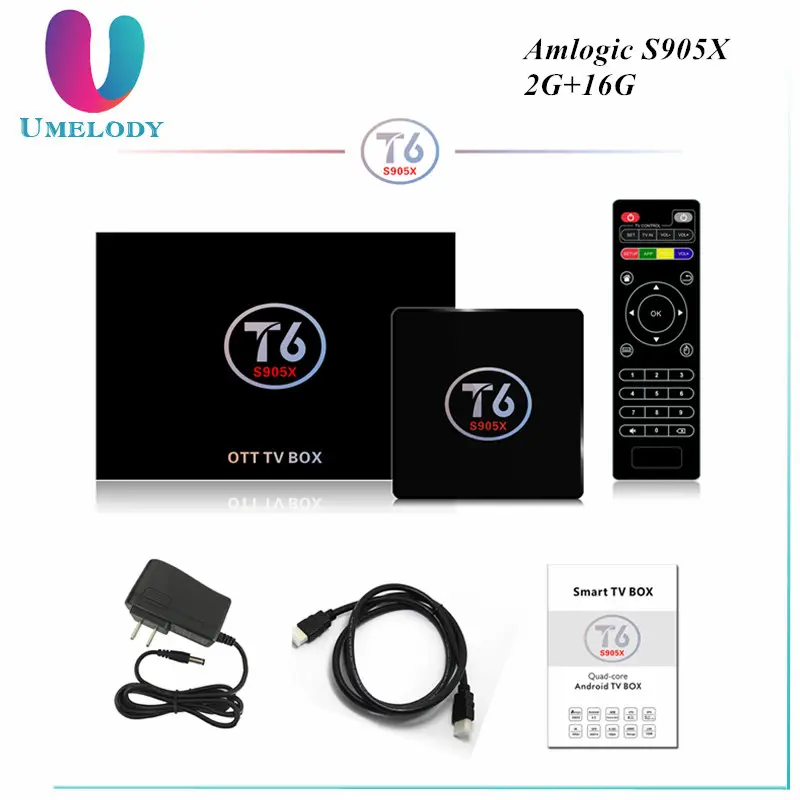 Umelody Update amlogic s905x quad core 4k ott tv box T6 android 7.1 tv box arabic tv box no monthly fee