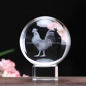 Customized Special Chinese 12 Zodiac Rooster Animals 3d laser crystal ball for gifts