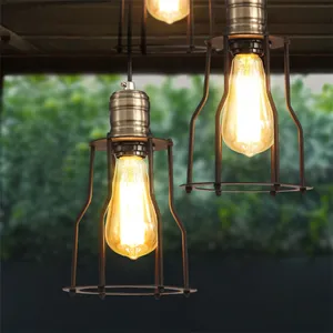 Zhongshan Usine Design Nordique Pendentif Lampes Industriel Fer Finition Cage Antique Lumières avec Cordon pour Restaurant