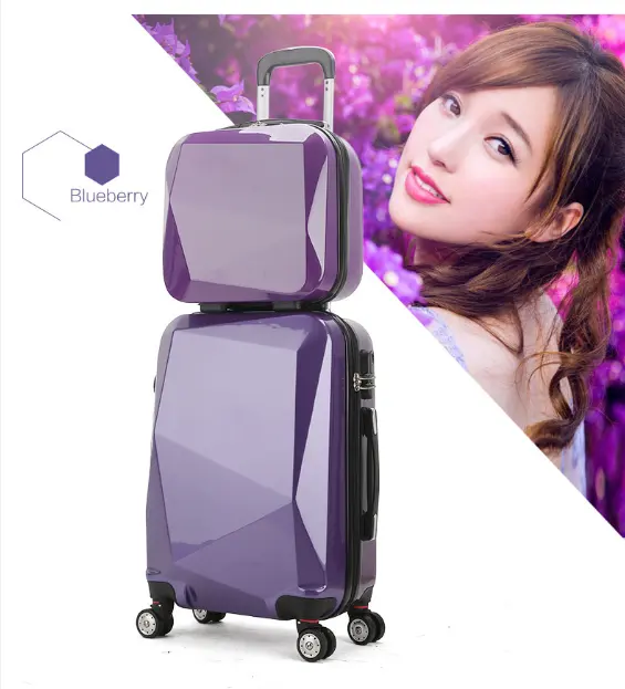 New Fashion Transparent PC Diamond Gloss Texture Luggage Cheap Sky Travel Time Rolling Custom Luggage