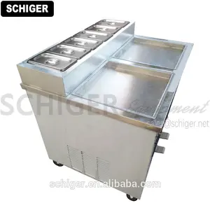 2018 SCHIGER 2 Square Pan New Thailand Fry Ice Cream Rolls Machine with Salad Freezer Topping Refrigerator