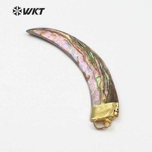 WT-JP063 Pisau Besar Bentuk Cangkang Abalon dengan Tutup Emas Panjang Bulan Wanita Kalung Liontin Cangkang Laut Alami Liontin Tanduk - Product Image 4