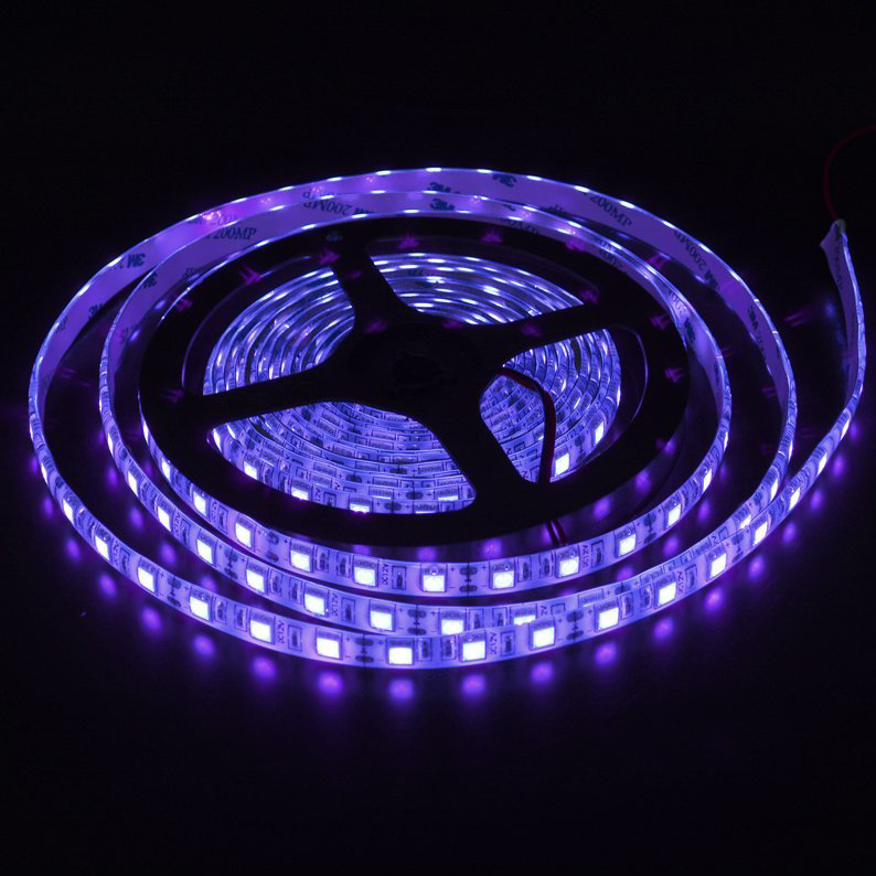 16.4FT/Reel 5M/Roll 12V DC 395NM SMD 5050 Black Light UV LED Strip Cuttable Copper Flexible Rope Light