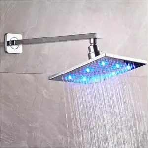 Free Shipping Brass Wall Mount Shower Head 8" led Light Square Rainfall Showerhead with Shower Arm pipe