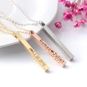 2019 Custom Personalized Vertical bar Pendant Chain necklace with name brass jewelry for couples engagement gift