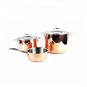 批发新设计的三层铜厨房锅碗瓢盆炊具套装