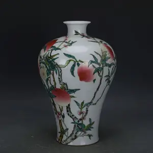 Jingzheng — vase à fleurs en porcelaine, vase de fleurs en céramique avec marque de pêche, vintage chinois, peint à la main