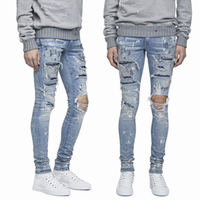 Jeans éclaboussés de peinture OEM avec lavage lourd Jeans strass de détresse Jeans pour hommes Pantalons 106