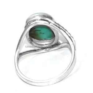 925 plata esterlina clásica de moda ovalada cabina turquesa piedra preciosa anillo bisel ajuste plateado para mujer - Product Image 3