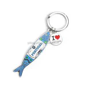 Custom Metal Enamel Portuguese Sardines Keychain Portugal Gift Bottle Opener Metal Keychain with Charms