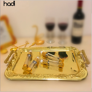 Restaurant Supplies Catering New Arrive Luxury Stainless Arab <strong>Gold</strong> <strong>Serving</strong> <strong>Tray</strong> with Handle - Product Image 6