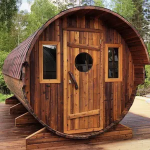 3-4 pessoas quarto de sauna de barril de câncer vermelho com aquecedor de sauna harvia