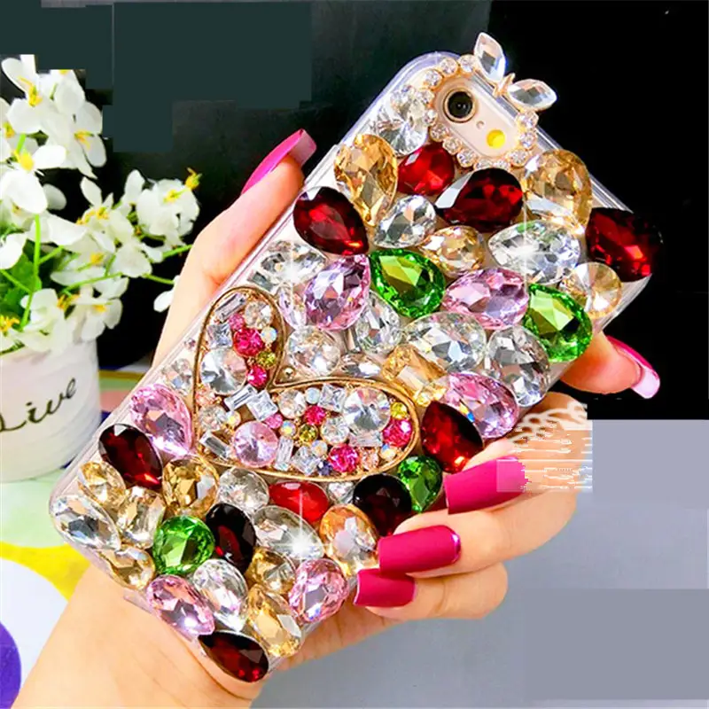 Luxury Bling Crystal Rhinestone With Cute Diamond Heart Shining DIY Case Cover For SamsungS6 S7 S7E S8 Plus N5 cases bag