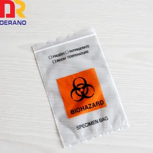 Derano plastique 3 couches spécimen biohazard kangourou sac avec poinçon laboratoire biologique biohazard spécimen sacs avec poche