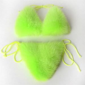 Özel 2025 yeni tasarım gerçek tilki kürk sutyen seksi sutyen ve külot kadın Lady Frenate için sıcak iç çamaşırı Bikini seti - Product Image 1