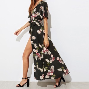 Donne Vestito Lungo Ultimo A Guangzhou Sexy Wrap Stampa Floreale Maxi Bohemian Estate Abiti <span class=keywords><strong>Abbigliamento</strong></span> - Product Image 4