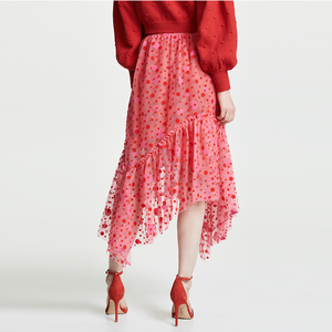 Dolce Sheer di Velluto Che Si Affolla Della Maglia di <span class=keywords><strong>Tulle</strong></span> Red Dot Asimmetrico Increspato Donne del Pannello Esterno Della Ragazza Usura Quotidiana - Product Image 3