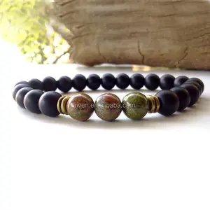 SN0142 Wholesale Factory Price Men Strength Natural Stone Unakite Matte Onyx Bracelet For Men