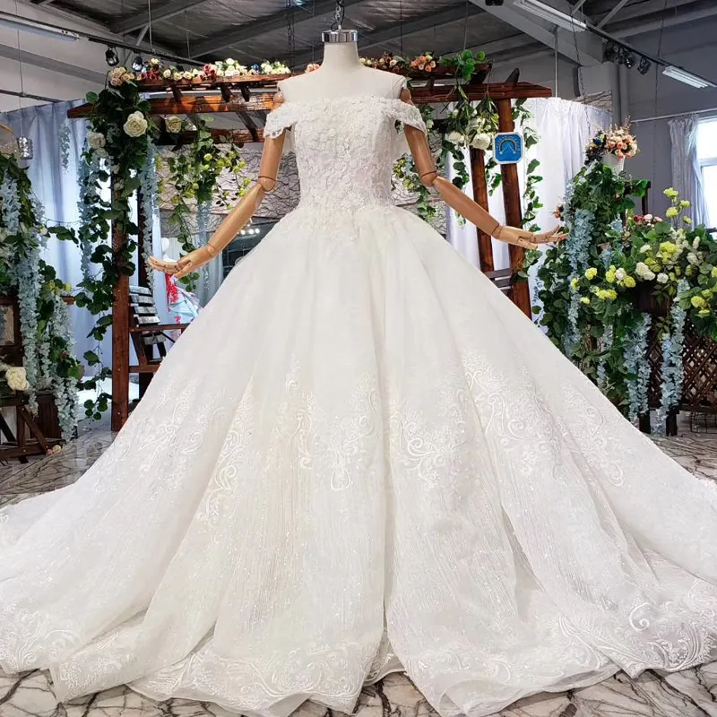 HTL601 con scollo a barchetta principessa vestito da sposa suzhou dell'abito di sfera di applique abiti da sposa modello