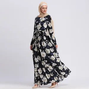 New Style Turkish Clothes Maxi Floral Printed Heavy Polyester Long For Women Radhe Designer Kaftan 2016 Turkey Muslim Dress