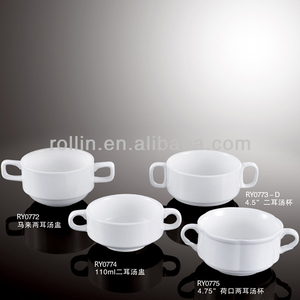 Buena calidad del hotel restaurante de estilo <span class=keywords><strong>chino</strong></span> de porcelana blanca taza de sopa con dos orejas - Product Image 1